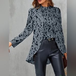 Mock Neck High Low Blouse